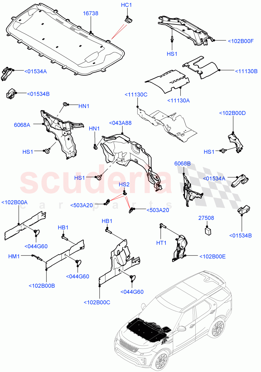 Insulators - Front(Engine Compartment, Nitra Plant Build)((V)FROMK2000001) of Land Rover Land Rover Discovery 5 (2017+) [3.0 I6 Turbo Petrol AJ20P6]