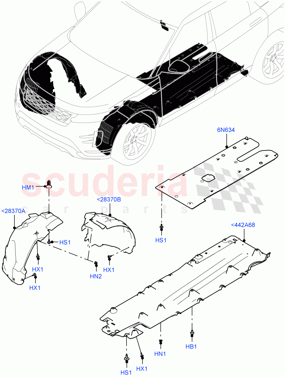 Front Panels, Aprons & Side Members(Wheelhouse)(Halewood (UK),Electric Engine Battery-MHEV,Less Electric Engine Battery) of Land Rover Land Rover Range Rover Evoque (2019+) [2.0 Turbo Petrol AJ200P]