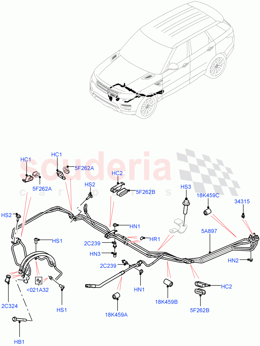 Active Anti-Roll Bar System (ARC Pipes, Front) (Electronic Air Suspension With ACE, Sport Suspension w/ARC) ((V) FROMKA000001) of Land Rover Land Rover Range Rover Sport (2014+) [3.0 I6 Turbo Diesel AJ20D6]