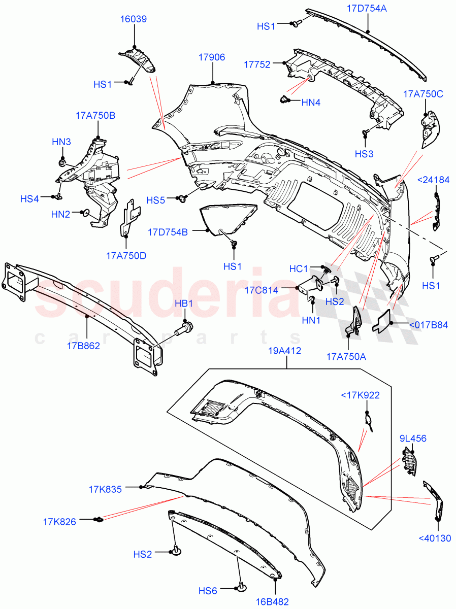 Rear Bumper(Halewood (UK),Front Bumper - Sport - Body Colour) of Land Rover Land Rover Range Rover Evoque (2019+) [1.5 I3 Turbo Petrol AJ20P3]