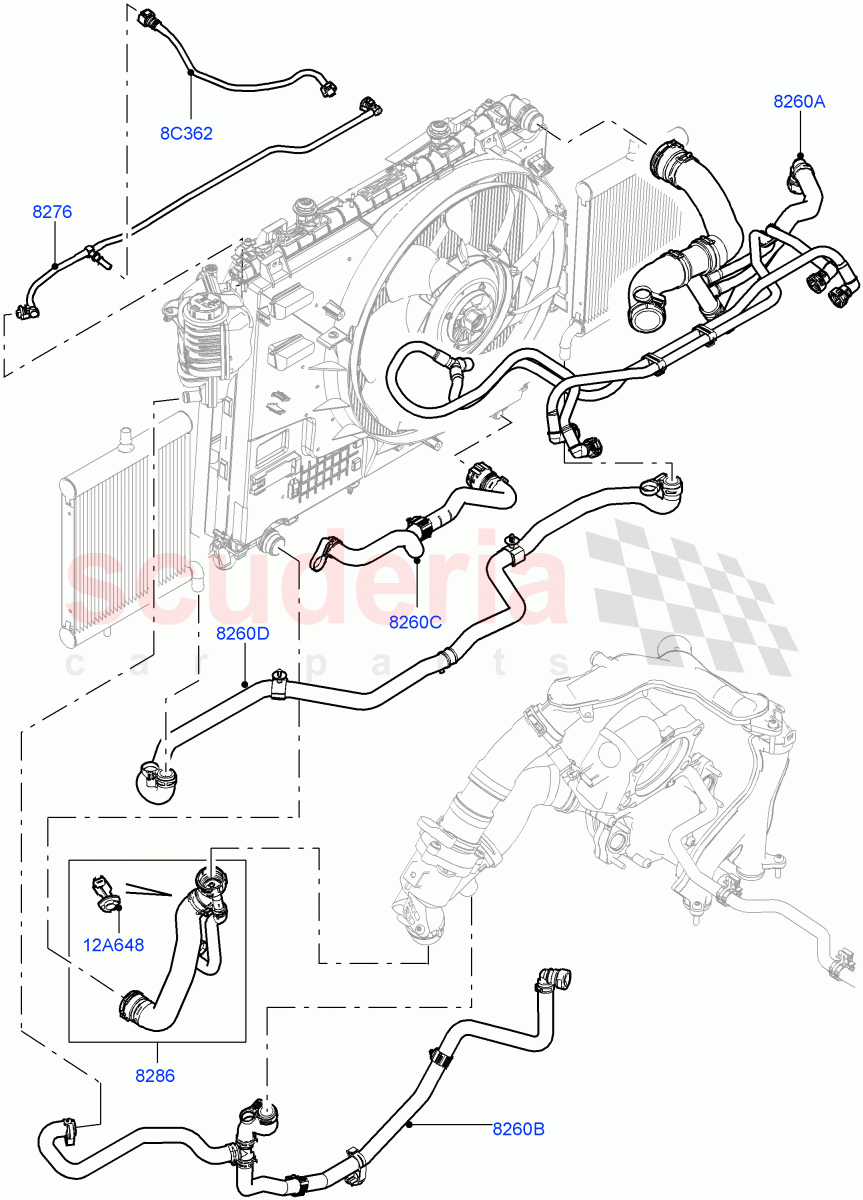 Cooling System Pipes And Hoses (Solihull Plant Build) (3.0L DOHC GDI SC V6 PETROL) ((V) FROMEA000001, (V) TOJA999999) of Land Rover Land Rover Discovery 5 (2017+) [3.0 DOHC GDI SC V6 Petrol]