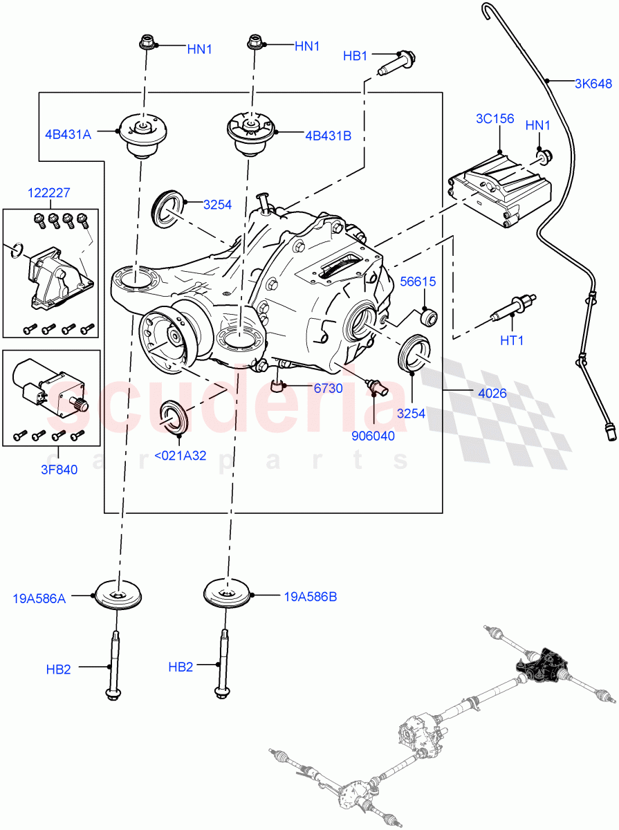 Rear Axle(With Petrol Engines,8 Speed Auto Trans ZF 8HP45,Electronic Locking Differential,4.4L DOHC DITC V8 Diesel,8 Speed Auto Trans ZF 8HP76,8HP Gen3 Hybrid Trans,8 Speed Auto Trans ZF 8HP70 4WD,3.0 V6 Diesel,3.0L AJ20D6 Diesel High)((V)FROMHA000001) of Land Rover Land Rover Range Rover (2012-2021) [2.0 Turbo Petrol GTDI]