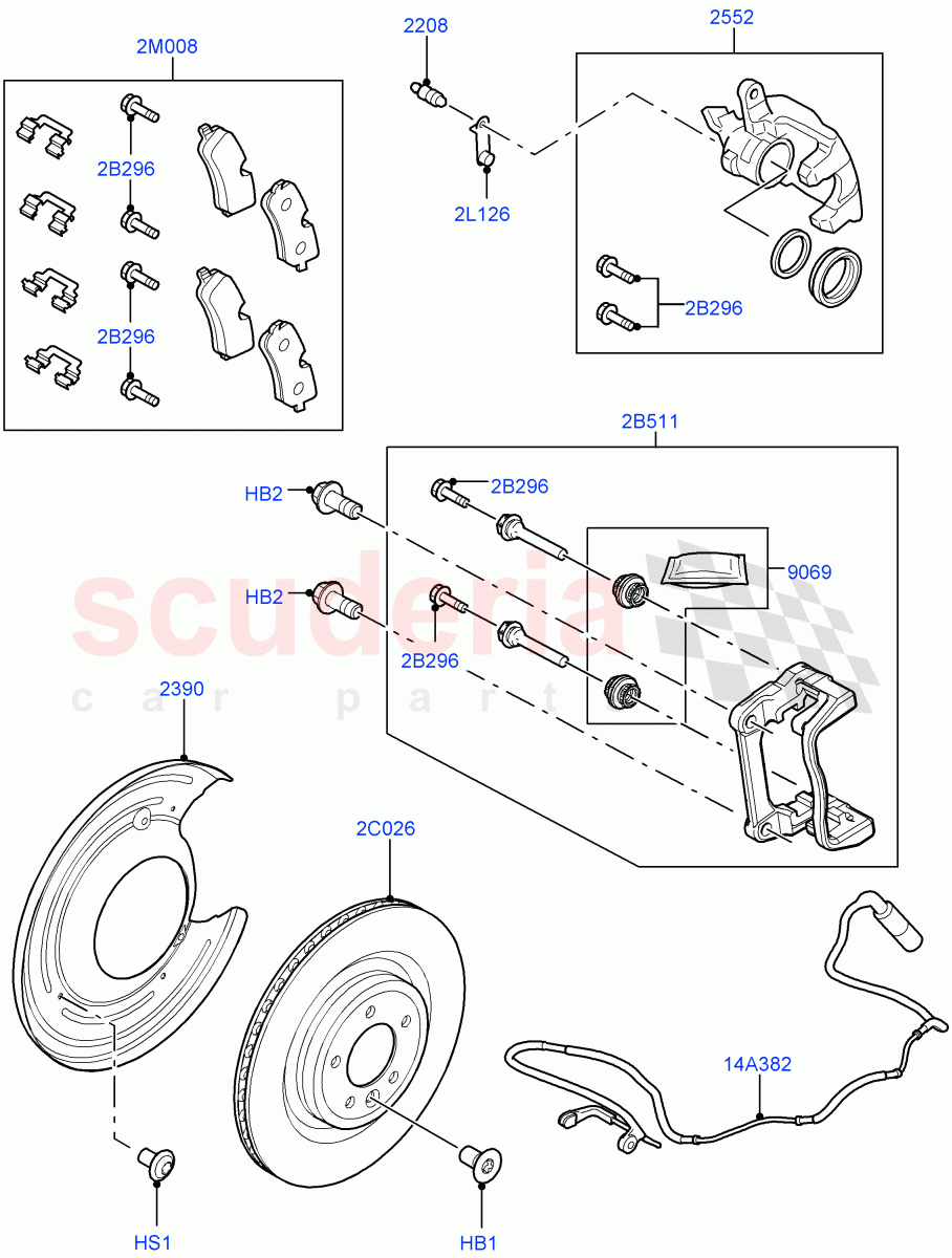 Rear Brake Discs And Calipers (Nitra Plant Build) (Front Disc And Caliper Size 20, Disc And Caliper Size-Frt 20/RR 20) ((V) FROMK2000001) of Land Rover Land Rover Discovery 5 (2017+) [2.0 Turbo Petrol AJ200P]