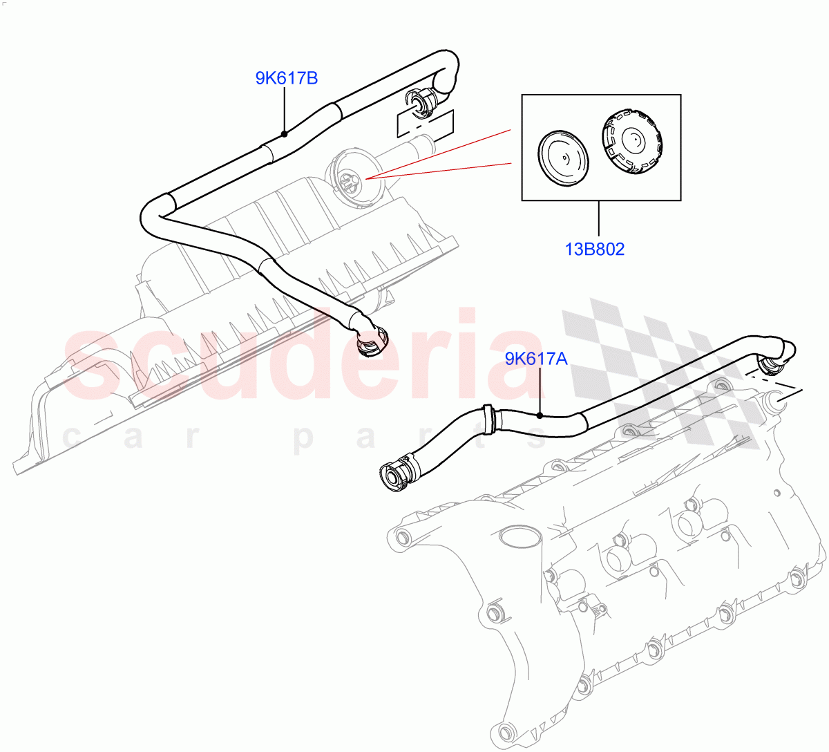 Emission Control - Crankcase(Nitra Plant Build)(3.0L DOHC GDI SC V6 PETROL)((V)FROMK2000001) of Land Rover Land Rover Discovery 5 (2017+) [3.0 DOHC GDI SC V6 Petrol]