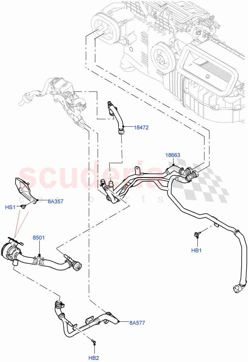 Heater Hoses(Front)(3.0L AJ20D6 Diesel High,Fuel Fired Heater With Park Heat,With Front Comfort Air Con (IHKA),With Air Conditioning - Front/Rear,Fuel Heater W/Pk Heat With Remote)((V)FROMLA000001) of Land Rover Land Rover Range Rover Sport (2014+) [5.0 OHC SGDI SC V8 Petrol]