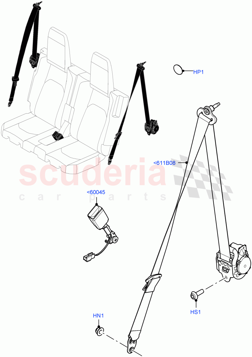 Rear Seat Belts(With 3rd Row Double Seat) of Land Rover Land Rover Defender (2020+) [3.0 I6 Turbo Diesel AJ20D6]