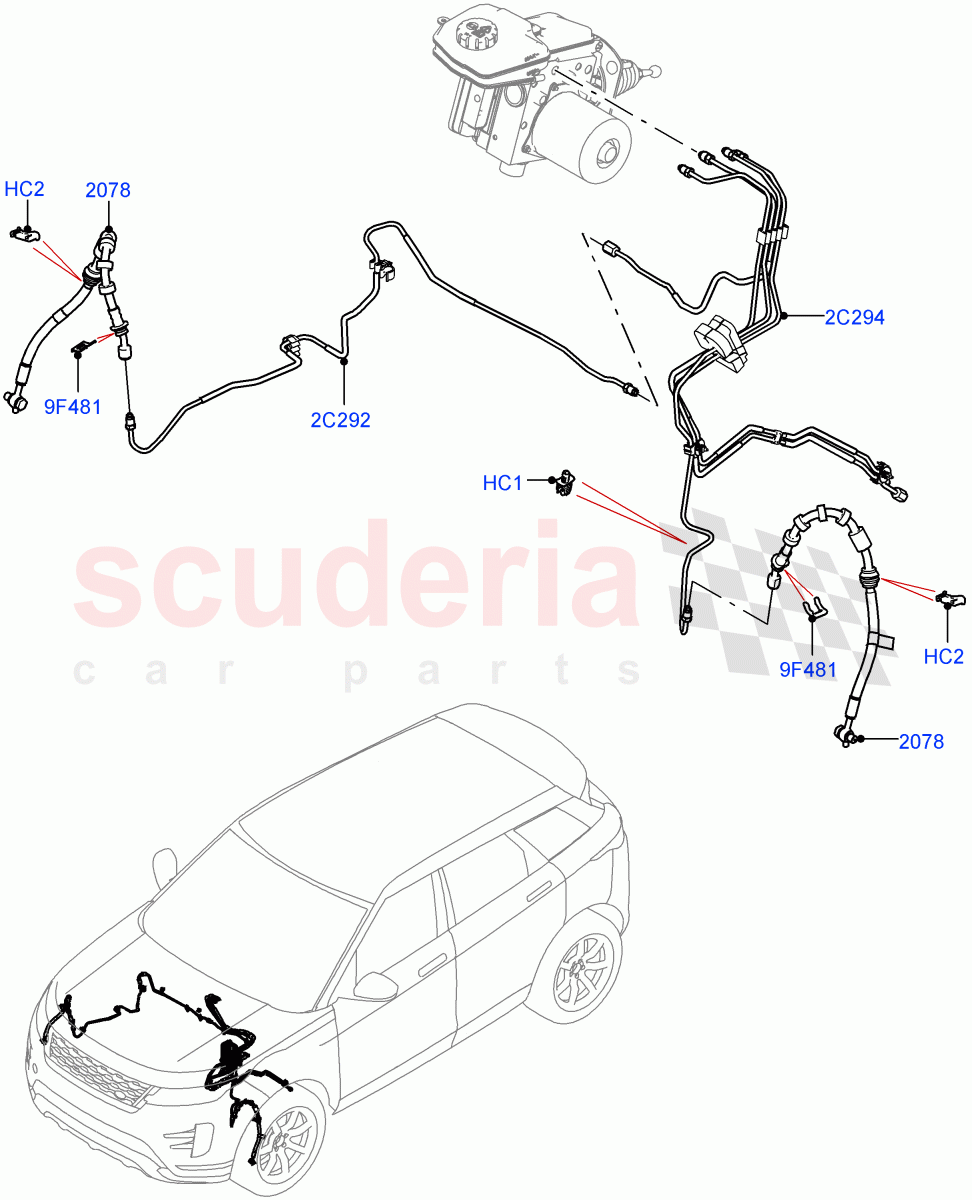 Front Brake Pipes (LHD, Halewood (UK), Electric Engine Battery-MHEV, Less Electric Engine Battery) ((V) FROMMH000001) of Land Rover Land Rover Range Rover Evoque (2019+) [2.0 Turbo Diesel AJ21D4]