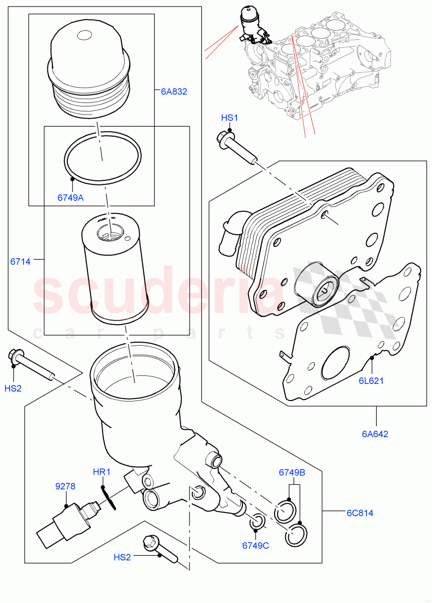 Oil Cooler And Filter (Solihull Plant Build) (2.0L I4 DSL MID DOHC AJ200, 2.0L I4 DSL HIGH DOHC AJ200) ((V) FROMHA000001) of Land Rover Land Rover Discovery 5 (2017+) [2.0 Turbo Diesel]