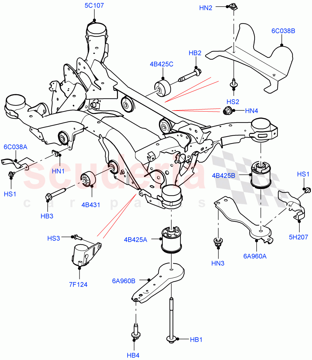 Rear Cross Member & Stabilizer Bar (Crossmember) (Itatiaia (Brazil), Less Electric Engine Battery, Electric Engine Battery-MHEV) of Land Rover Land Rover Range Rover Evoque (2019+) [2.0 Turbo Diesel]