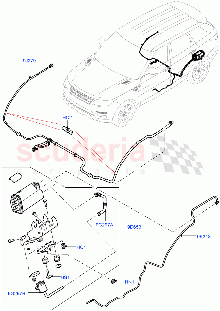 Fuel Lines(Rear, Middle East And North Africa (MENA) Markets)(3.0L DOHC GDI SC V6 PETROL,(+)"RL",Fuel Tank Filler Neck - DMTL,(+)"SAU",(+)"KWT",(+)"ARE",(+)"QAT",(+)"BRN",(+)"Y",(+)"OMN",(+)"JOR")((V)FROMJA000001,(V)TOJA999999) of Land Rover Land Rover Range Rover Sport (2014+) [3.0 DOHC GDI SC V6 Petrol]