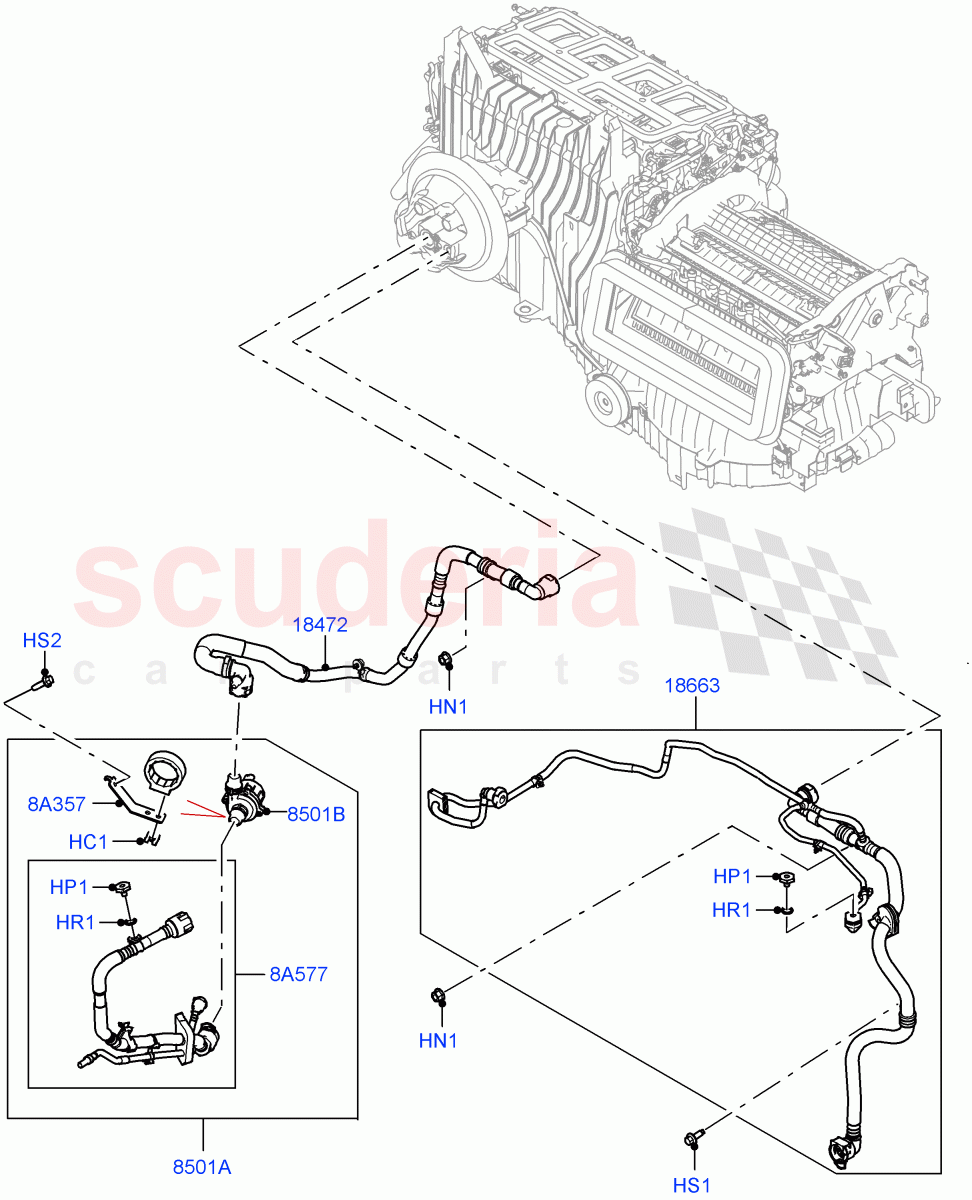 Heater Hoses (3.0L AJ20P6 Petrol High, Less Heater, With Air Conditioning - Front/Rear, With Ptc Heater) of Land Rover Land Rover Range Rover (2022+) [4.4 V8 Turbo Petrol NC10]
