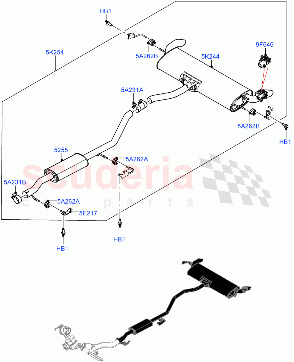 Rear Exhaust System(2.0L I4 High DOHC AJ200 Petrol)((V)FROMJH000001) of Land Rover Land Rover Discovery Sport (2015+) [2.0 Turbo Petrol AJ200P]