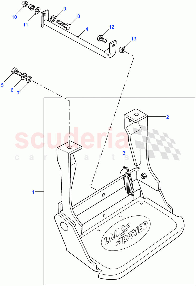 Step Assembly Folding-Side Doors (110" Wheelbase, 90" Wheelbase) ((V) FROMBA000001) of Land Rover Land Rover Defender (2007-2016)