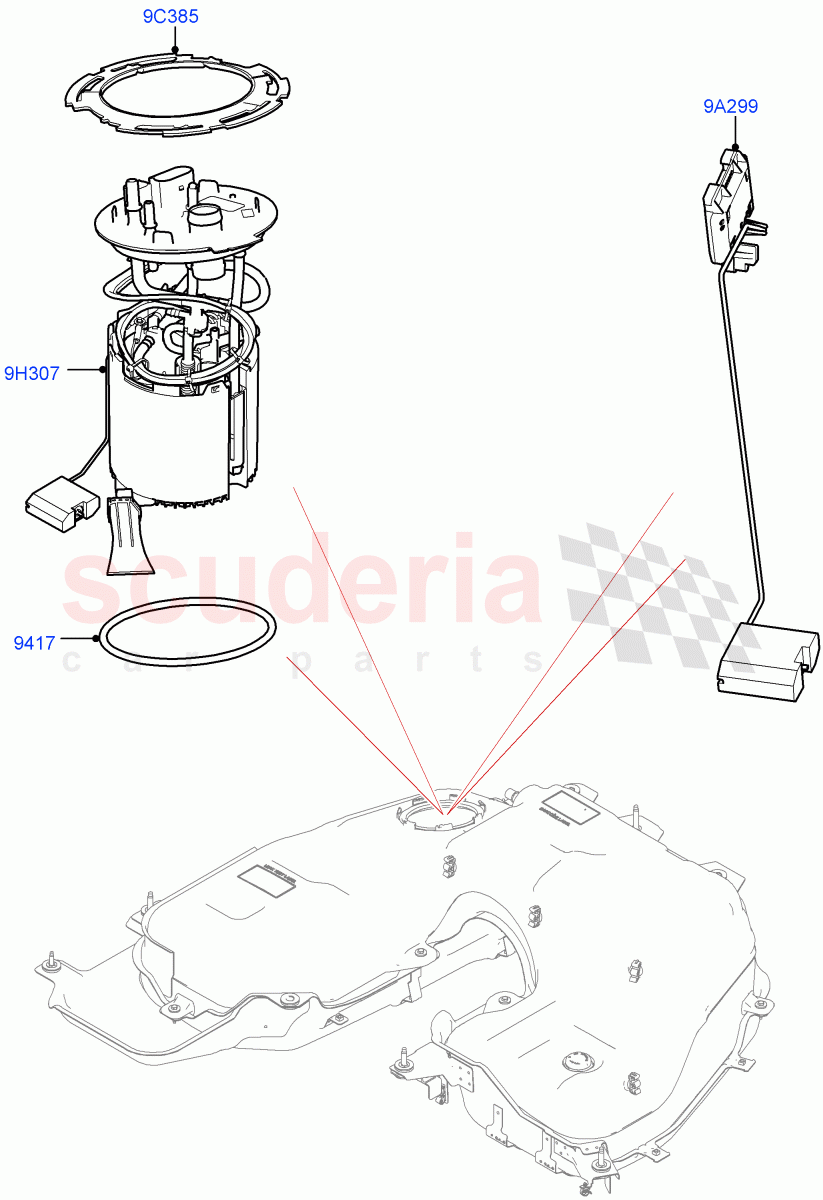 Fuel Pump And Sender Unit(Nitra Plant Build)(3.0 V6 D Low MT ROW,3.0 V6 D Gen2 Mono Turbo,3.0 V6 D Gen2 Twin Turbo)((V)FROMK2000001) of Land Rover Land Rover Discovery 5 (2017+) [3.0 Diesel 24V DOHC TC]