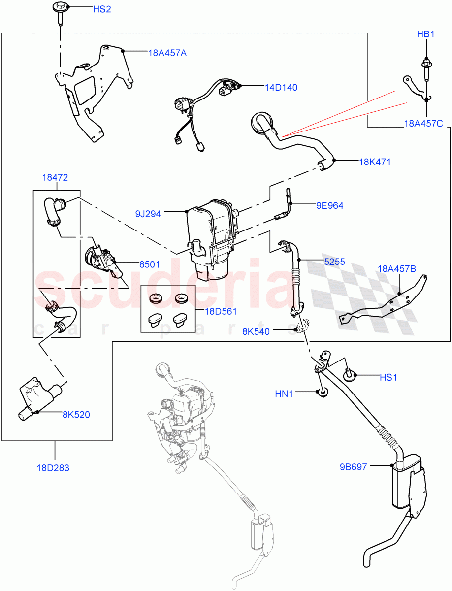 Auxiliary Fuel Fired Pre-Heater(Heater Components)(3.0 V6 D Low MT ROW,With Fuel Fired Heater,Less Park Heating,3.0 V6 D Gen2 Mono Turbo,3.0 V6 D Gen2 Twin Turbo,4.4L DOHC DITC V8 Diesel)((V)FROMJA000001,(V)TOJA999999) of Land Rover Land Rover Range Rover (2012-2021) [5.0 OHC SGDI SC V8 Petrol]