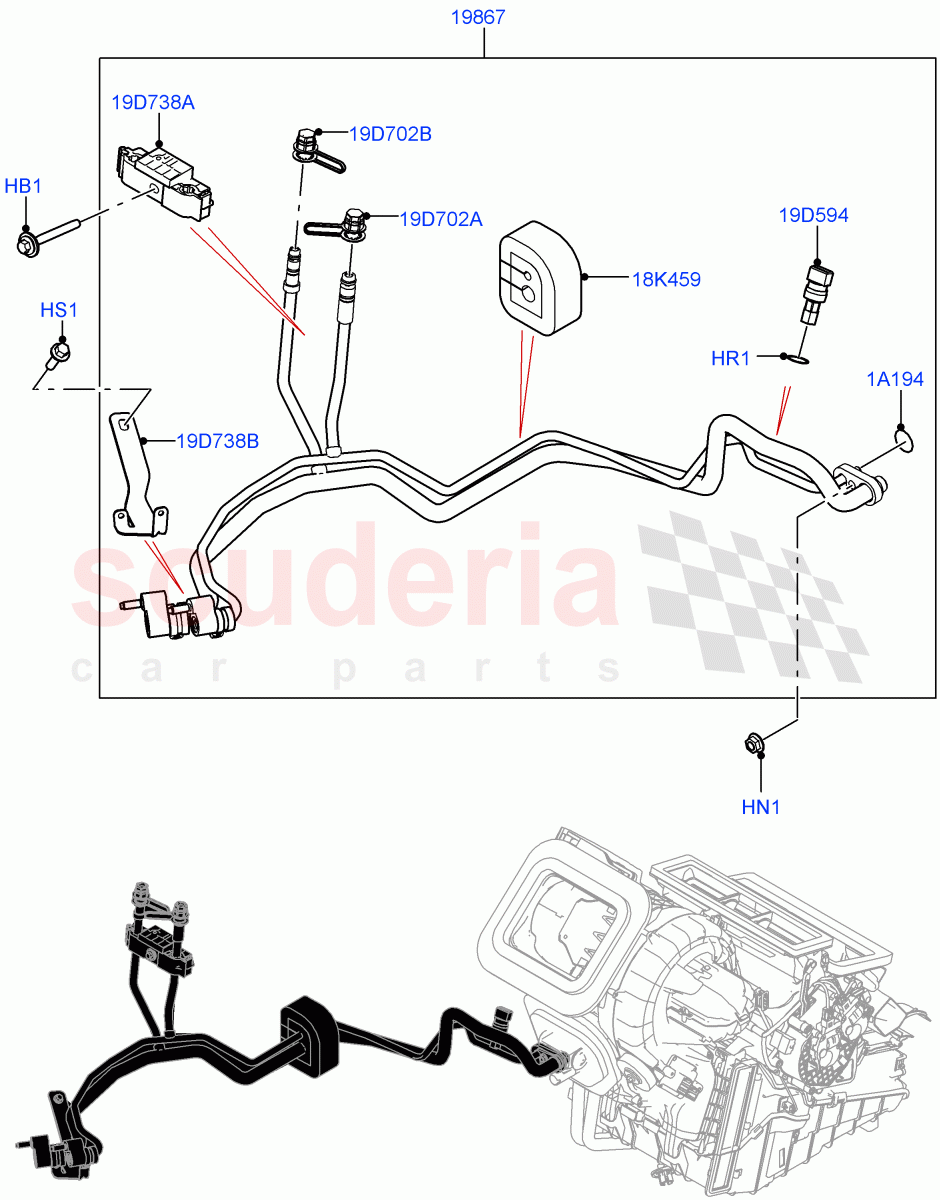 Air Conditioning System(Halewood (UK),Less Chiller Unit,Air Conditioning Refrigerant-R134A,Less Electric Engine Battery,Electric Engine Battery-MHEV)((V)FROMLH000001,(V)TOLH999999) of Land Rover Land Rover Discovery Sport (2015+) [2.0 Turbo Diesel]