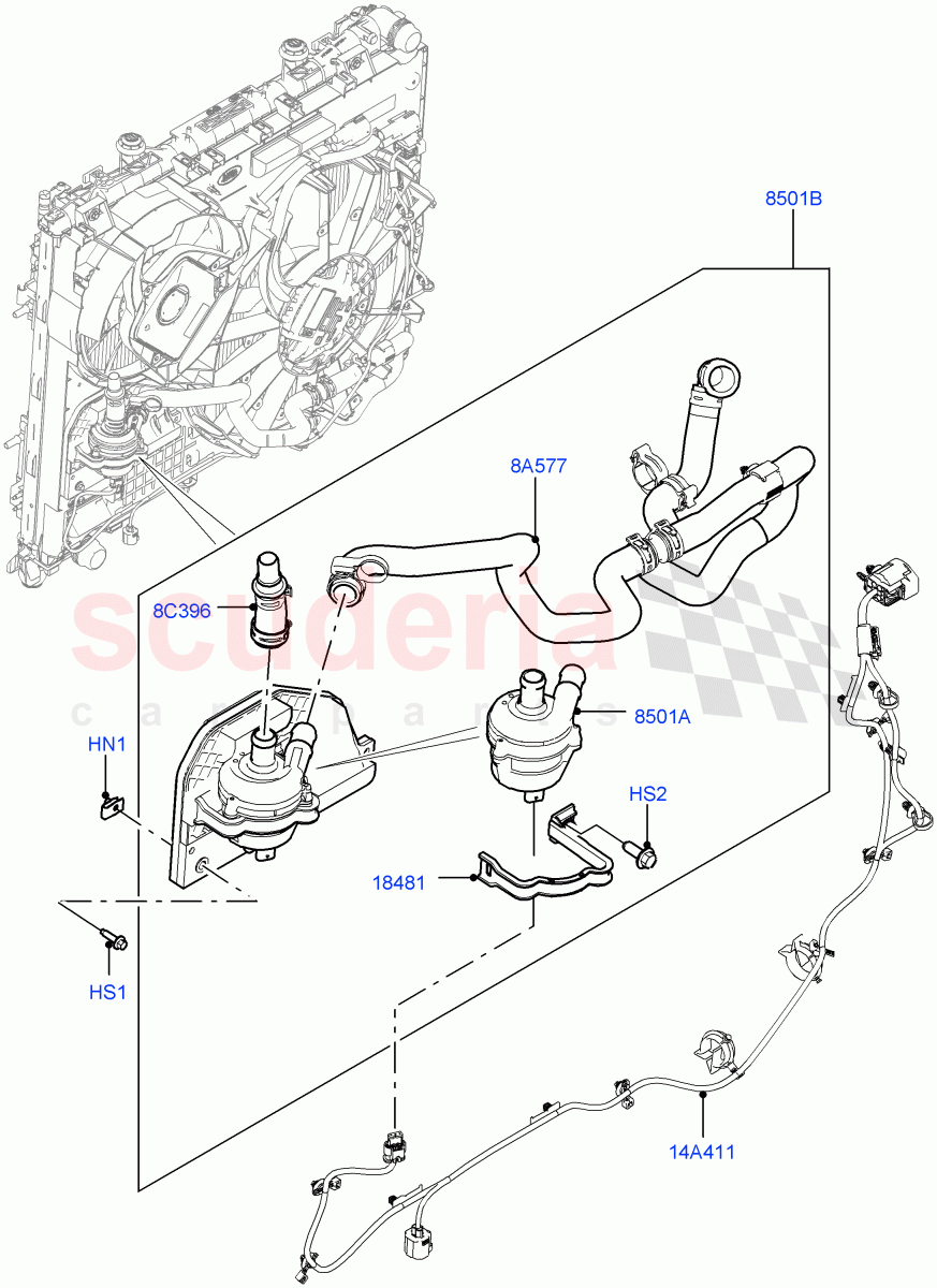 Water Pump(Solihull Plant Build, Auxiliary Unit)(3.0 V6 D Low MT ROW,8 Speed Auto Trans ZF 8HP70 4WD,3.0 V6 D Gen2 Twin Turbo,3.0 V6 D Gen2 Mono Turbo)((V)FROMFA000001) of Land Rover Land Rover Discovery 5 (2017+) [3.0 Diesel 24V DOHC TC]