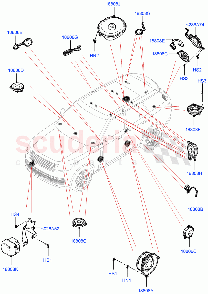 Speakers(Super Premium Audio 2500 W) of Land Rover Land Rover Range Rover (2022+) [3.0 I6 Turbo Diesel AJ20D6]