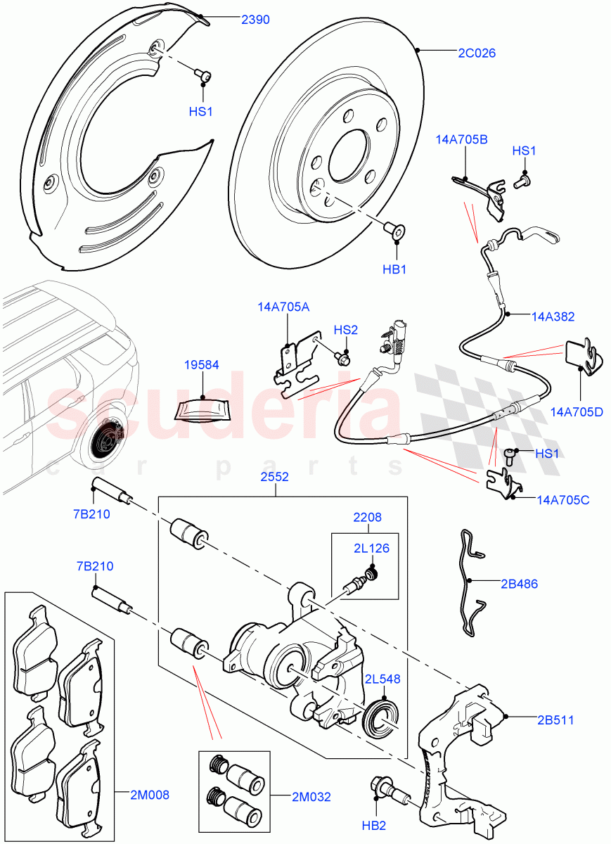 Rear Brake Discs And Calipers(Halewood (UK))((V)TOKH999999) of Land Rover Land Rover Discovery Sport (2015+) [2.0 Turbo Diesel AJ21D4]