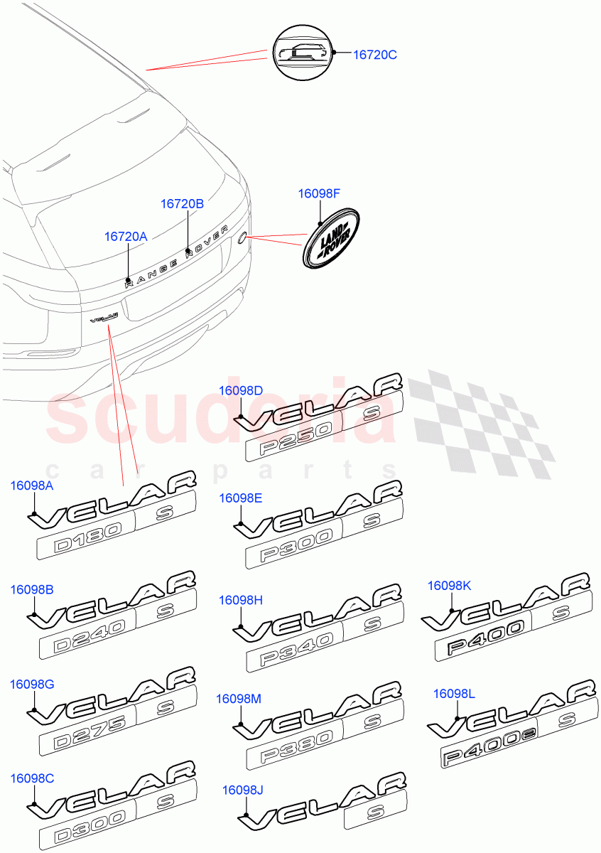 Name Plates(Rear)(Version - Core,Trunk Badge - S,Version - R-Dynamic,Trunk Badge - R Dynamic S)((V)TOMA999999) of Land Rover Land Rover Range Rover Velar (2017+) [3.0 I6 Turbo Petrol AJ20P6]