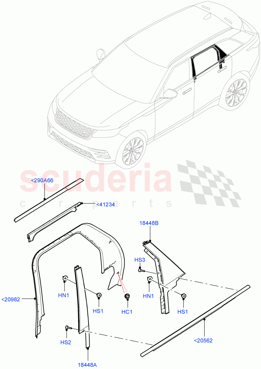 Rear Doors, Hinges & Weatherstrips(Finishers) of Land Rover Land Rover Range Rover Velar (2017+) [2.0 Turbo Diesel]