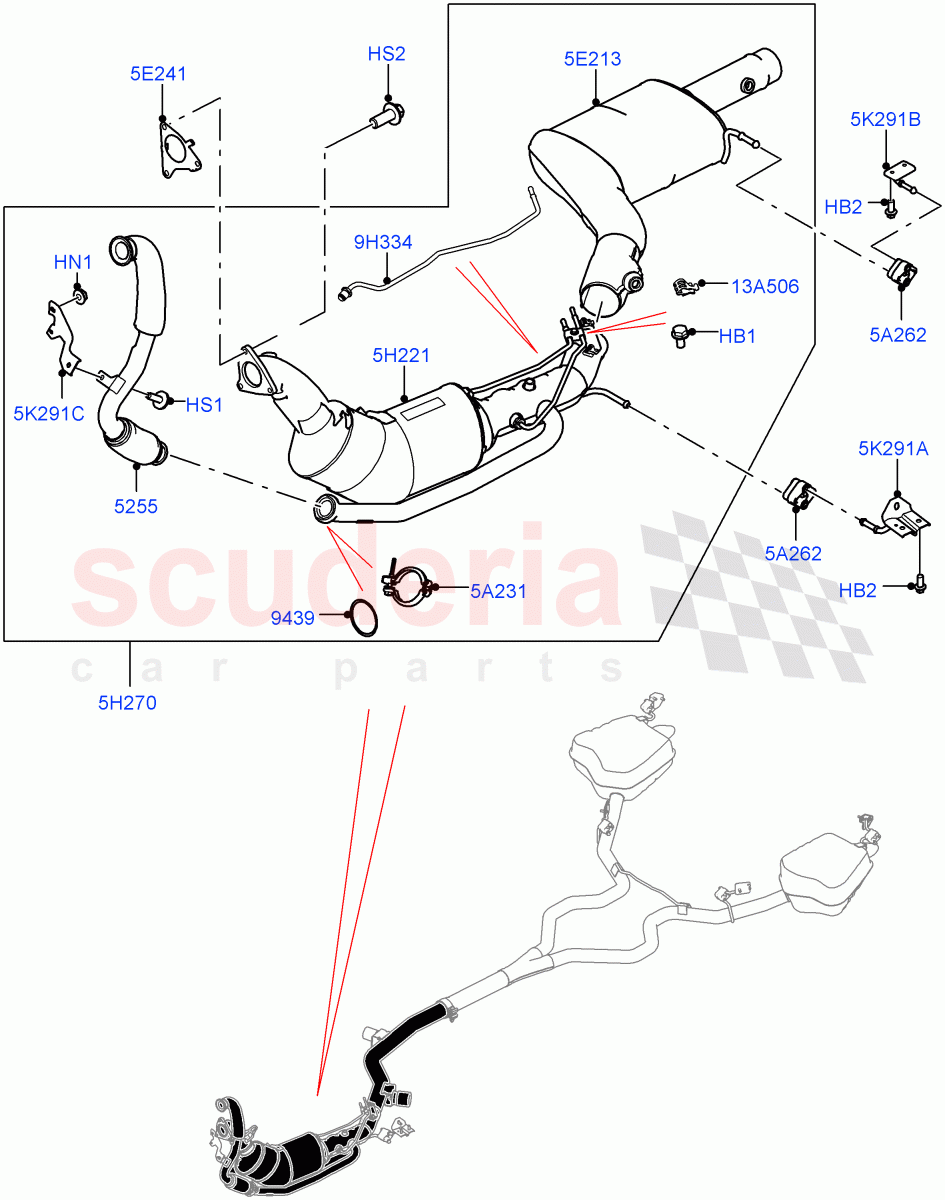Front Exhaust System (Solihull Plant Build) (3.0 V6 D Gen2 Mono Turbo, LEV 160, EU6 + DPF Emissions, Japanese Emission + DPF) ((V) FROMHA000001) of Land Rover Land Rover Discovery 5 (2017+) [3.0 Diesel 24V DOHC TC]