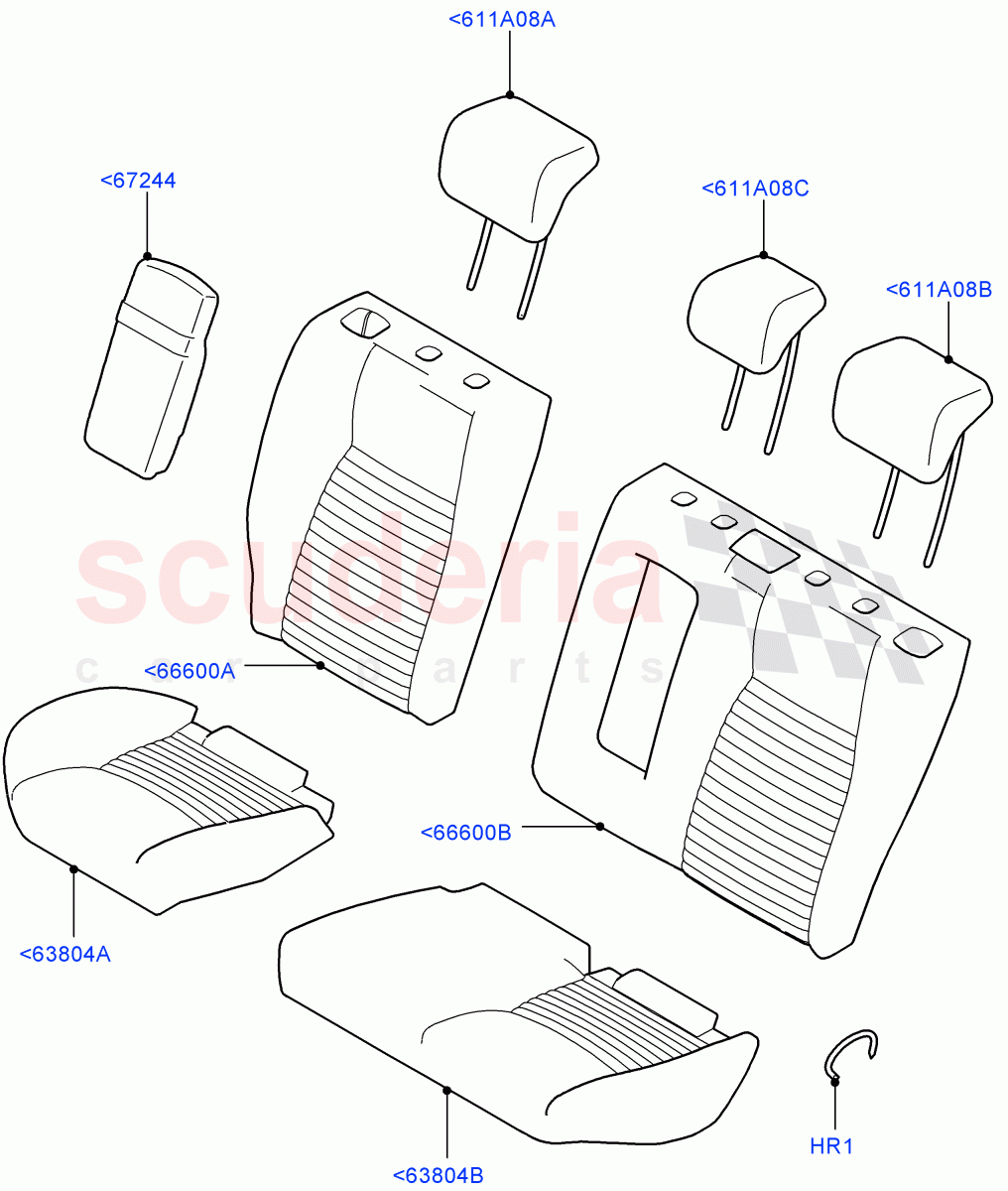 Rear Seat Covers(Taurus Leather Perforated,Halewood (UK),With 60/40 Split - Folding Rr Seat)((V)FROMLH000001) of Land Rover Land Rover Discovery Sport (2015+) [1.5 I3 Turbo Petrol AJ20P3]