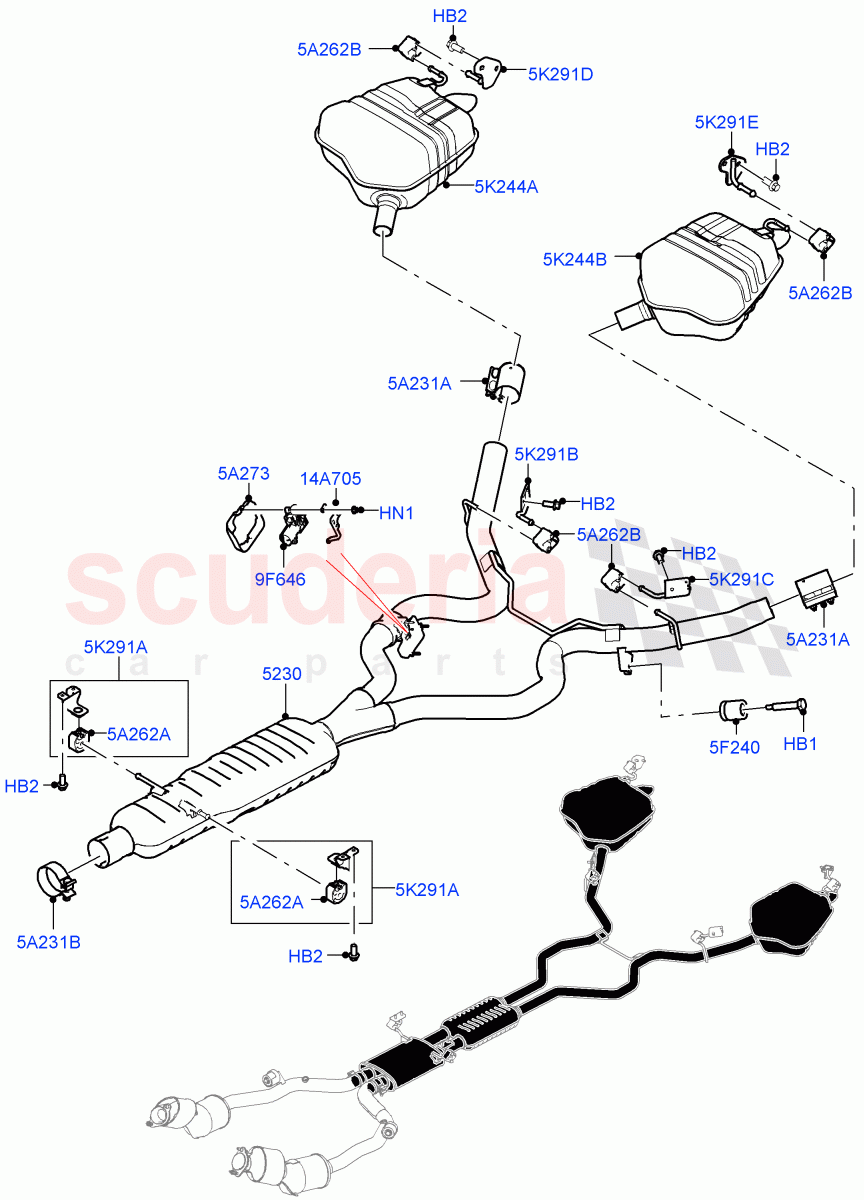 Rear Exhaust System (Nitra Plant Build) (3.0L AJ20P6 Petrol High) ((V) FROMM2000001) of Land Rover Land Rover Discovery 5 (2017+) [3.0 I6 Turbo Petrol AJ20P6]