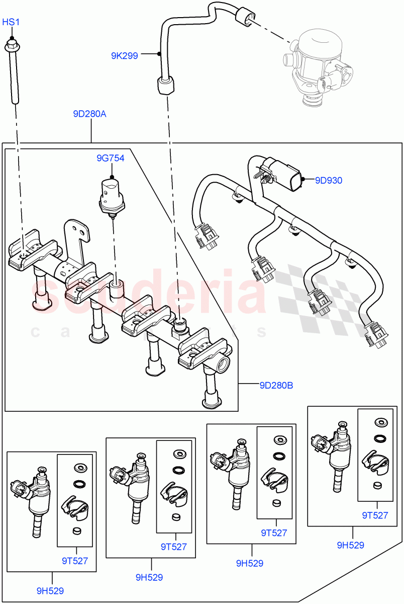 Fuel Injectors And Pipes(2.0L AJ20P4 Petrol Mid PTA,Changsu (China)) of Land Rover Land Rover Discovery Sport (2015+) [2.0 Turbo Petrol AJ200P]