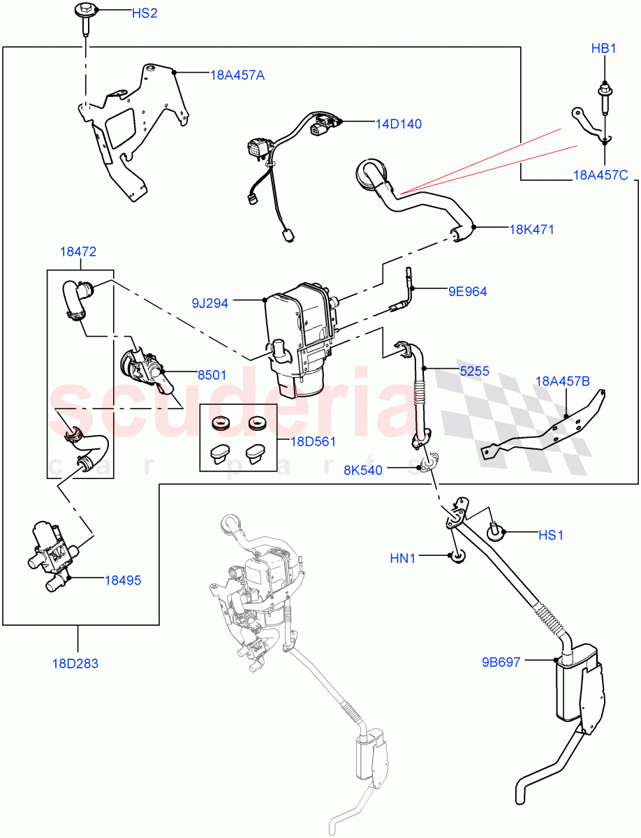 Auxiliary Fuel Fired Pre-Heater (Heater Components) (3.0 V6 D Gen2 Mono Turbo, Fuel Heater W/Pk Heat With Remote, 4.4L DOHC DITC V8 Diesel, Fuel Fired Heater With Park Heat, 3.0 V6 D Gen2 Twin Turbo, 3.0 V6 D Low MT ROW, 3.0L AJ20D6 Diesel High) ((V) FROMKA000001) of Land Rover Land Rover Range Rover (2012-2021) [4.4 DOHC Diesel V8 DITC]