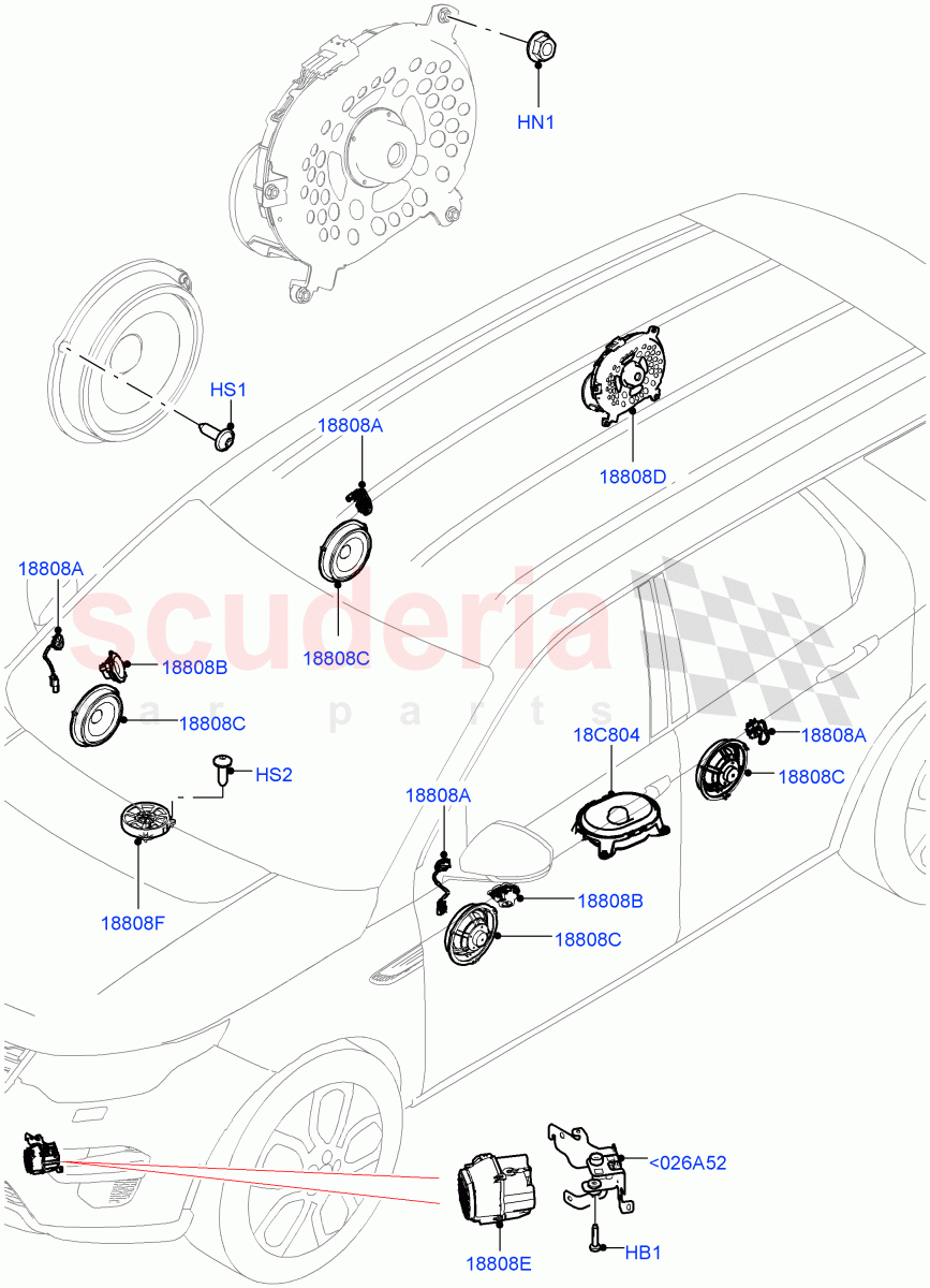 Speakers(Changsu (China),Midline Sound System,Hi Line Audio System - 600 W)((V)FROMFG000001) of Land Rover Land Rover Discovery Sport (2015+) [1.5 I3 Turbo Petrol AJ20P3]