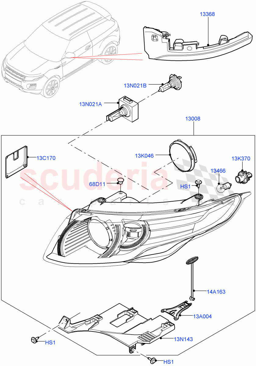 Headlamps And Front Flasher Lamps(Halewood (UK)) of Land Rover Land Rover Range Rover Evoque (2012-2018) [2.0 Turbo Petrol AJ200P]