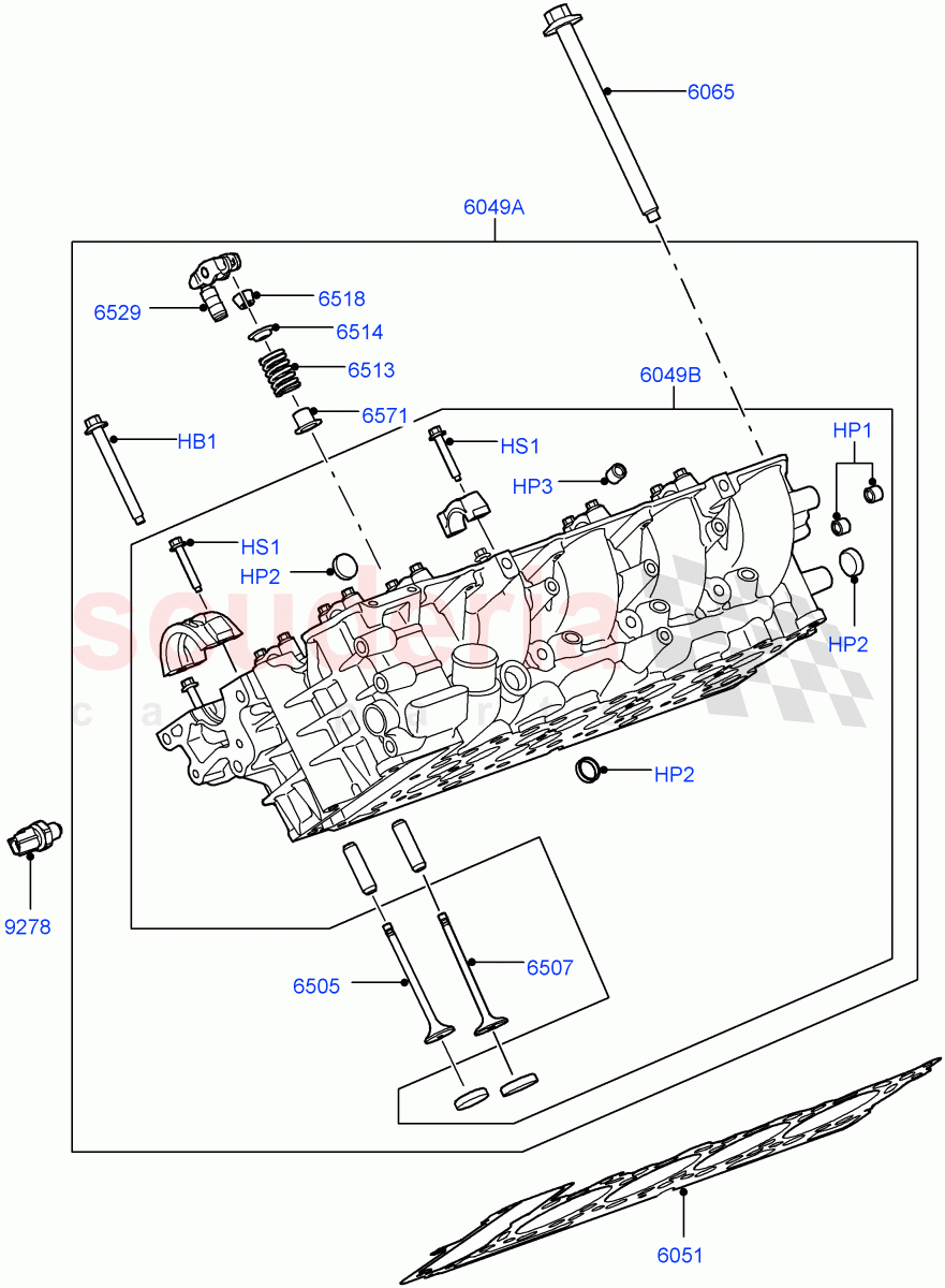 Cylinder Head (RH) (3.6L V8 32V DOHC EFi Diesel Lion) ((V) FROM7A000001, (V) TO9A999999) of Land Rover Land Rover Range Rover Sport (2005-2009) [3.6 V8 32V DOHC EFI Diesel]