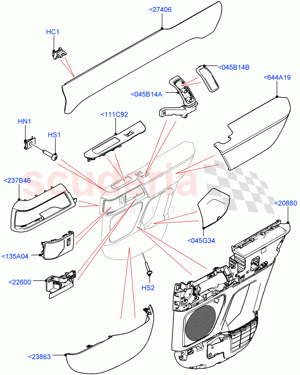 Rear Door Trim Installation (Standard Wheelbase, Version - LE, Less Commercial Model Spec, Version - Core, Version - First Edition, Version - X, Version - X-Dynamic) of Land Rover Land Rover Defender (2020+) [3.0 I6 Turbo Petrol AJ20P6]