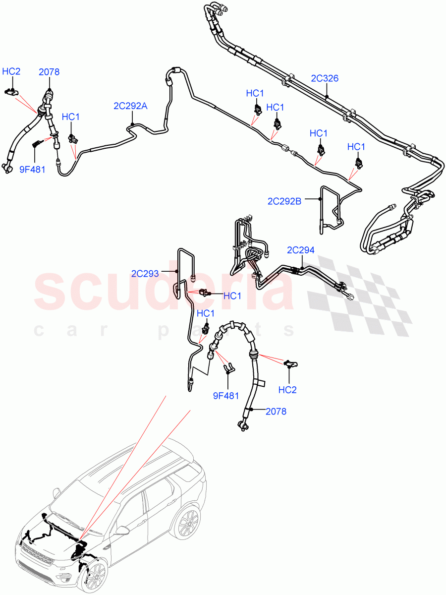 Front Brake Pipes (RHD, Halewood (UK), Less Electric Engine Battery, Electric Engine Battery-MHEV) ((V) FROMLH000001, (V) TOLH999999) of Land Rover Land Rover Discovery Sport (2015+) [2.0 Turbo Diesel AJ21D4]