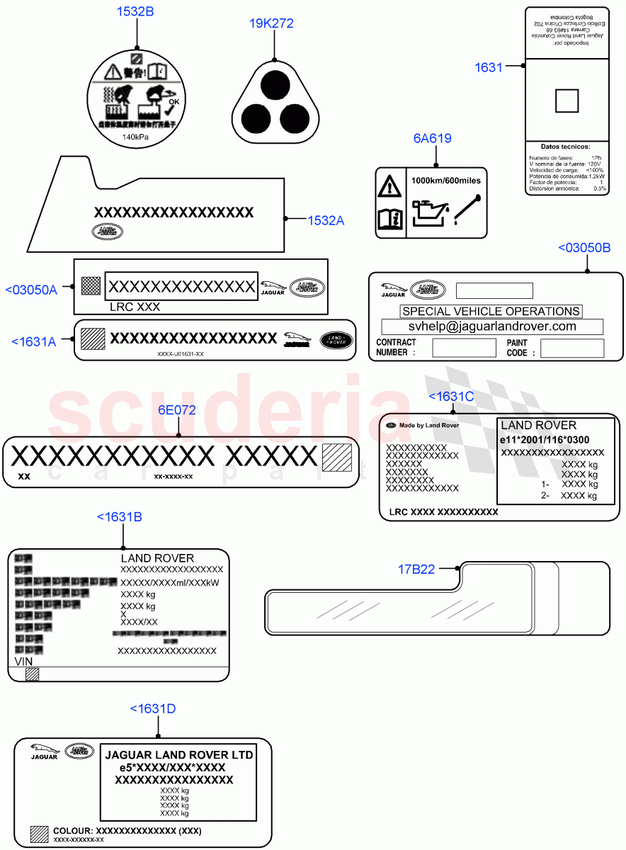 Labels(Information Decals) of Land Rover Land Rover Range Rover (2012-2021) [3.0 Diesel 24V DOHC TC]