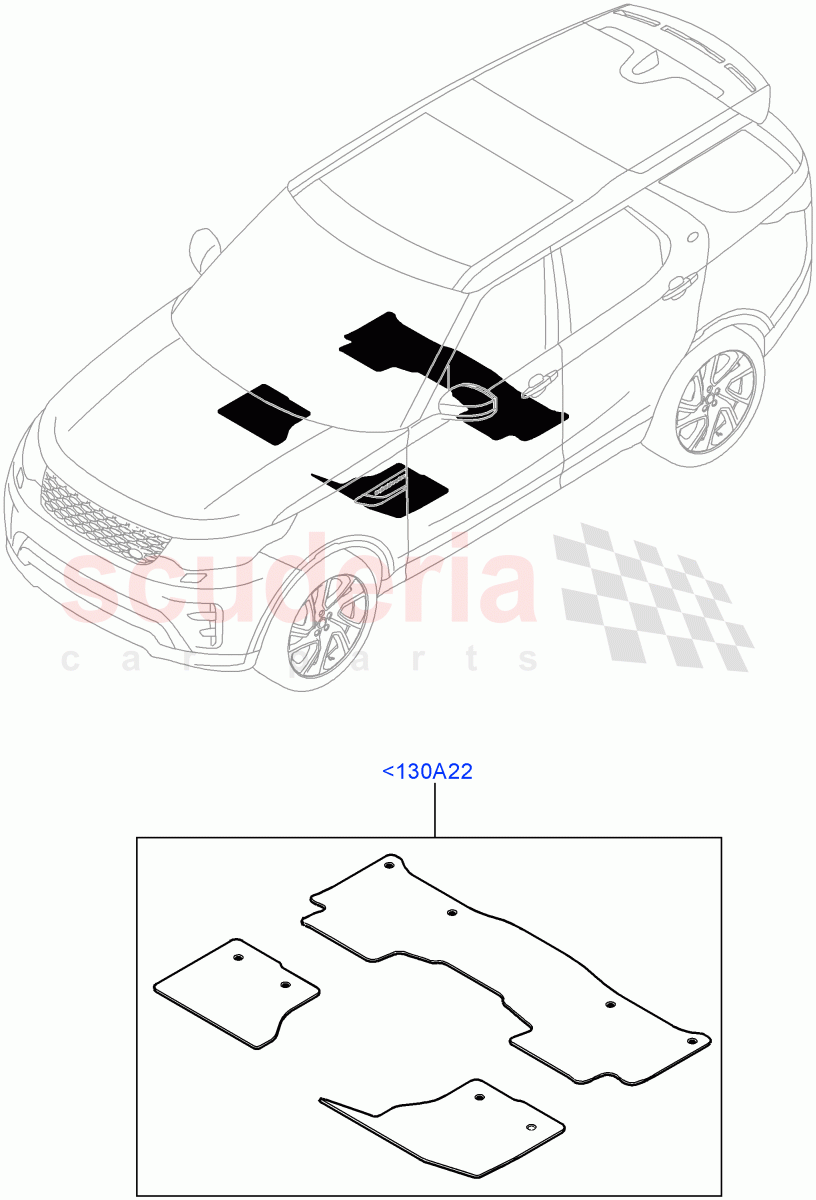 Floor Trim(Nitra Plant Build, Floor Mats)(Fr Floor Mats-Nubuck Edge W/Stitch,With 5 Seat Configuration,With 7 Seat Configuration,Front Floor Mats - Premium)((V)FROMK2000001) of Land Rover Land Rover Discovery 5 (2017+) [2.0 Turbo Diesel]