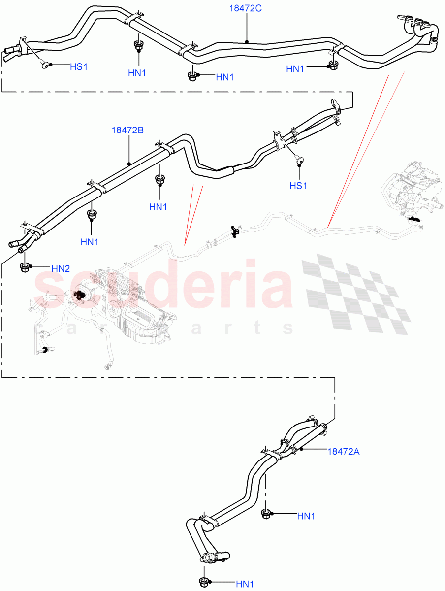 Heater Hoses (Rear) (2.0L I4 DSL HIGH DOHC AJ200, Premium Air Con Hybrid Front/Rear, 2.0L AJ200P Hi PHEV, With Air Conditioning - Front/Rear, 2.0L I4 High DOHC AJ200 Petrol) ((V) FROMHA000001, (V) TOJA999999) of Land Rover Land Rover Range Rover Sport (2014+) [5.0 OHC SGDI SC V8 Petrol]