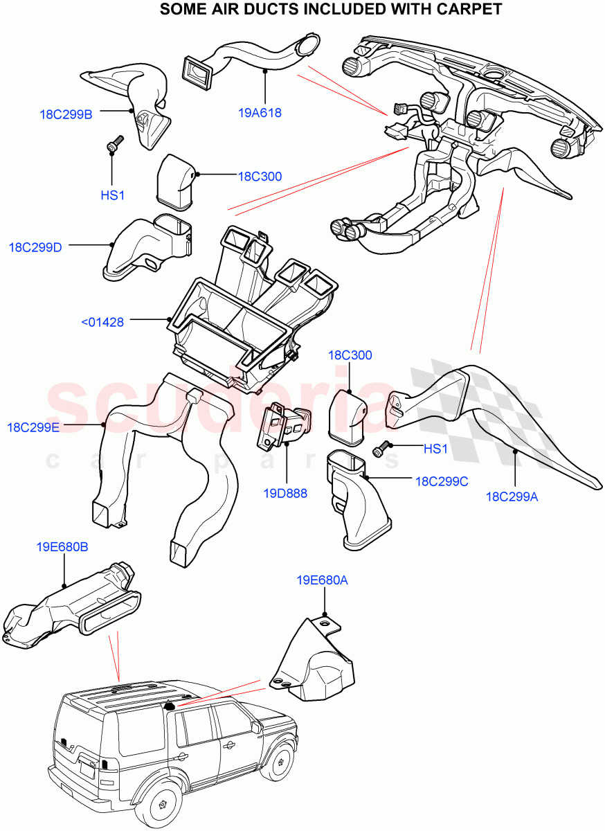 Air Vents, Louvres And Ducts(Internal Components)((V)FROMAA000001) of Land Rover Land Rover Discovery 4 (2010-2016) [3.0 Diesel 24V DOHC TC]