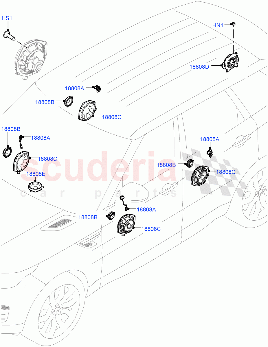 Speakers(Hi Line Audio System - 600 W)((V)FROMJA000001) of Land Rover Land Rover Range Rover Sport (2014+) [3.0 I6 Turbo Diesel AJ20D6]