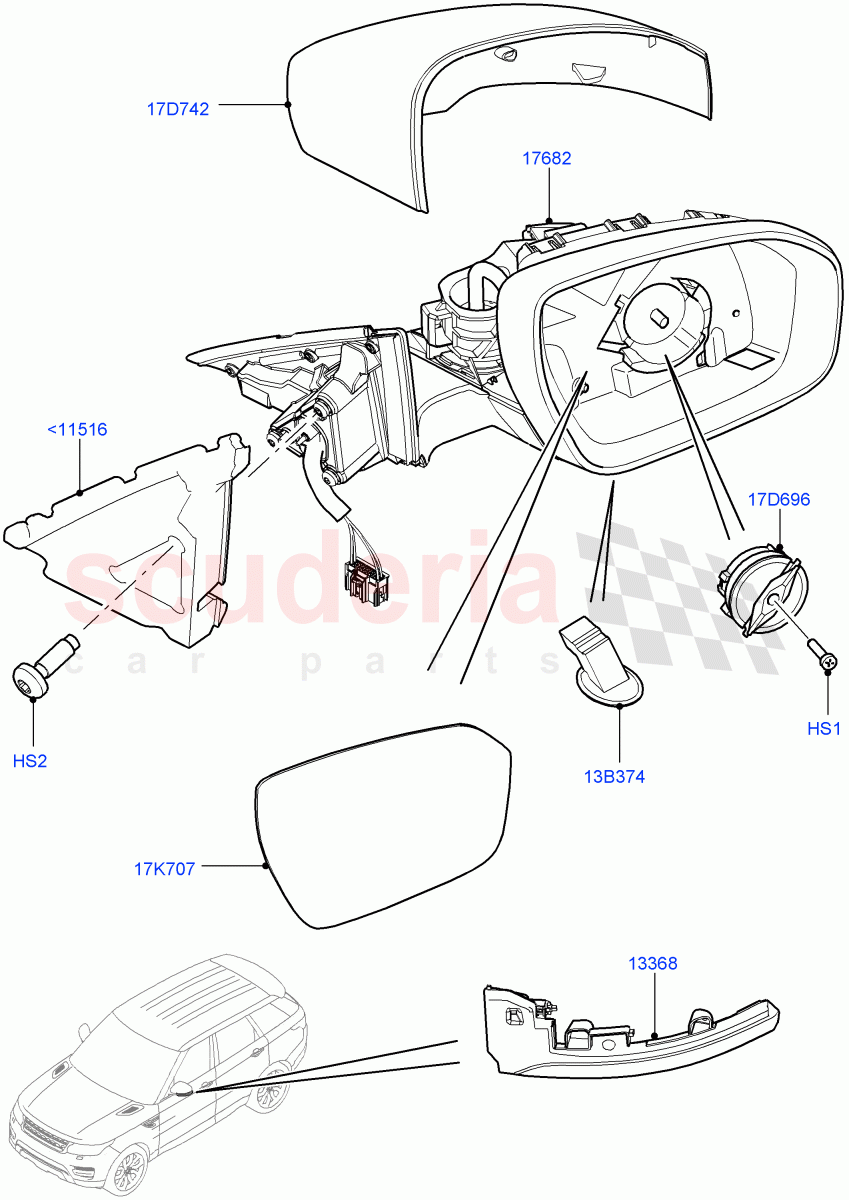 Exterior Rear View Mirror((V)FROMFA000001,(V)TOFA999999) of Land Rover Land Rover Range Rover Sport (2014+) [3.0 Diesel 24V DOHC TC]