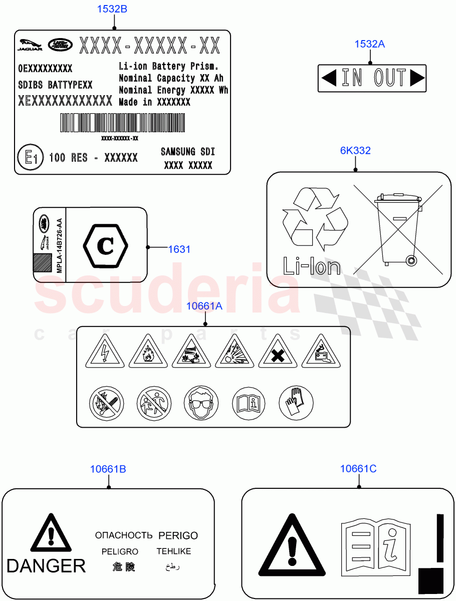 Labels (Traction Battery) (2.0L AJ200P Hi PHEV) ((V) FROMJA000001) of Land Rover Land Rover Range Rover Sport (2014+) [3.0 I6 Turbo Petrol AJ20P6]