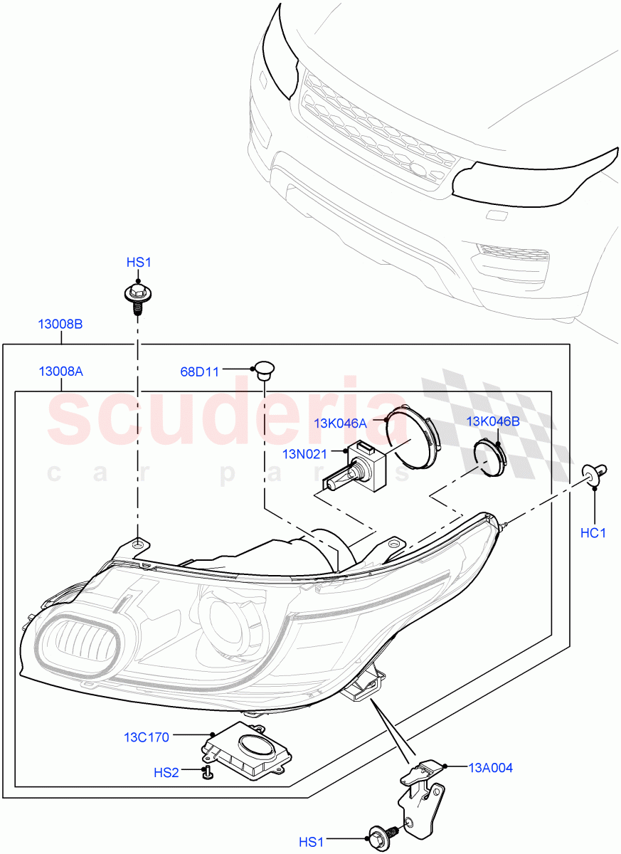 Headlamps And Front Flasher Lamps(With Adaptive Headlamps Bi Xenon,With BI - Xenon Headlamps)((V)TOHA999999) of Land Rover Land Rover Range Rover Sport (2014+) [4.4 DOHC Diesel V8 DITC]