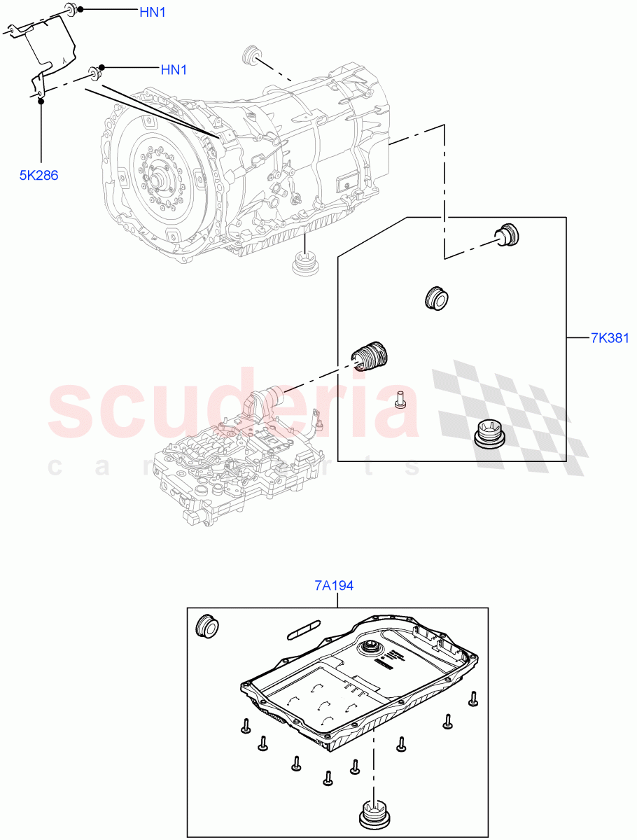 Transmission External Components(3.0 V6 D Gen2 Twin Turbo,8 Speed Auto Trans ZF 8HP70 HEV 4WD,3.0 V6 D Gen2 Mono Turbo,3.0 V6 Diesel Electric Hybrid Eng)((V)FROMEA000001) of Land Rover Land Rover Range Rover (2012-2021) [3.0 Diesel 24V DOHC TC]