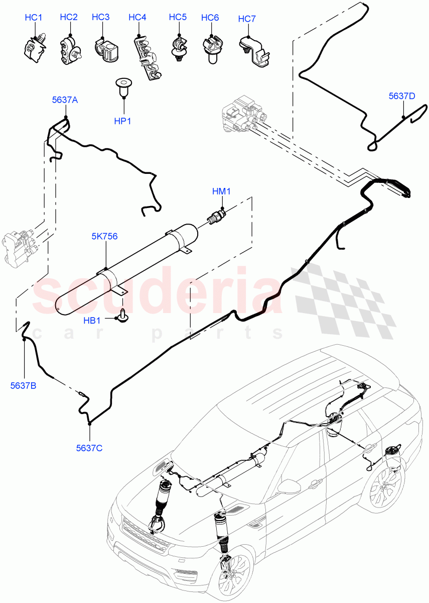 Air Suspension Compressor And Lines(Air Suspension Lines)(With Four Corner Air Suspension,With Performance Suspension)((V)TOHA999999) of Land Rover Land Rover Range Rover Sport (2014+) [2.0 Turbo Petrol AJ200P]