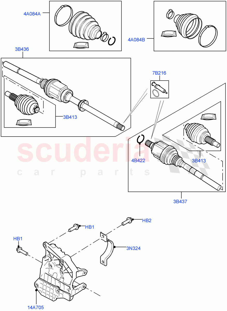 Drive Shaft - Front Axle Drive(6 Speed Manual Trans BG6,Itatiaia (Brazil),9 Speed Auto Trans 9HP50) of Land Rover Land Rover Range Rover Evoque (2019+) [2.0 Turbo Petrol AJ200P]