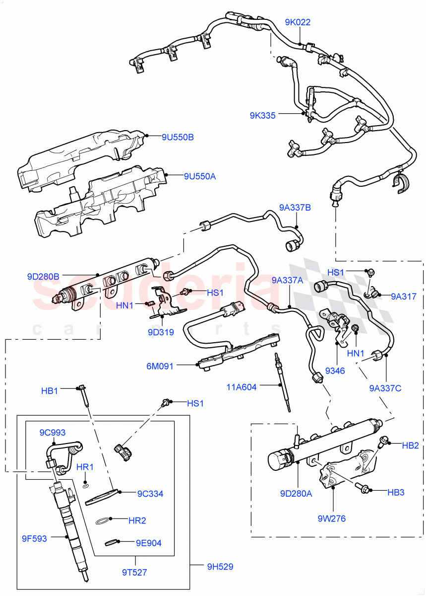 Fuel Injectors And Pipes(Solihull Plant Build)(3.0 V6 Diesel)((V)FROMAA000001) of Land Rover Land Rover Range Rover Sport (2010-2013) [3.0 Diesel 24V DOHC TC]