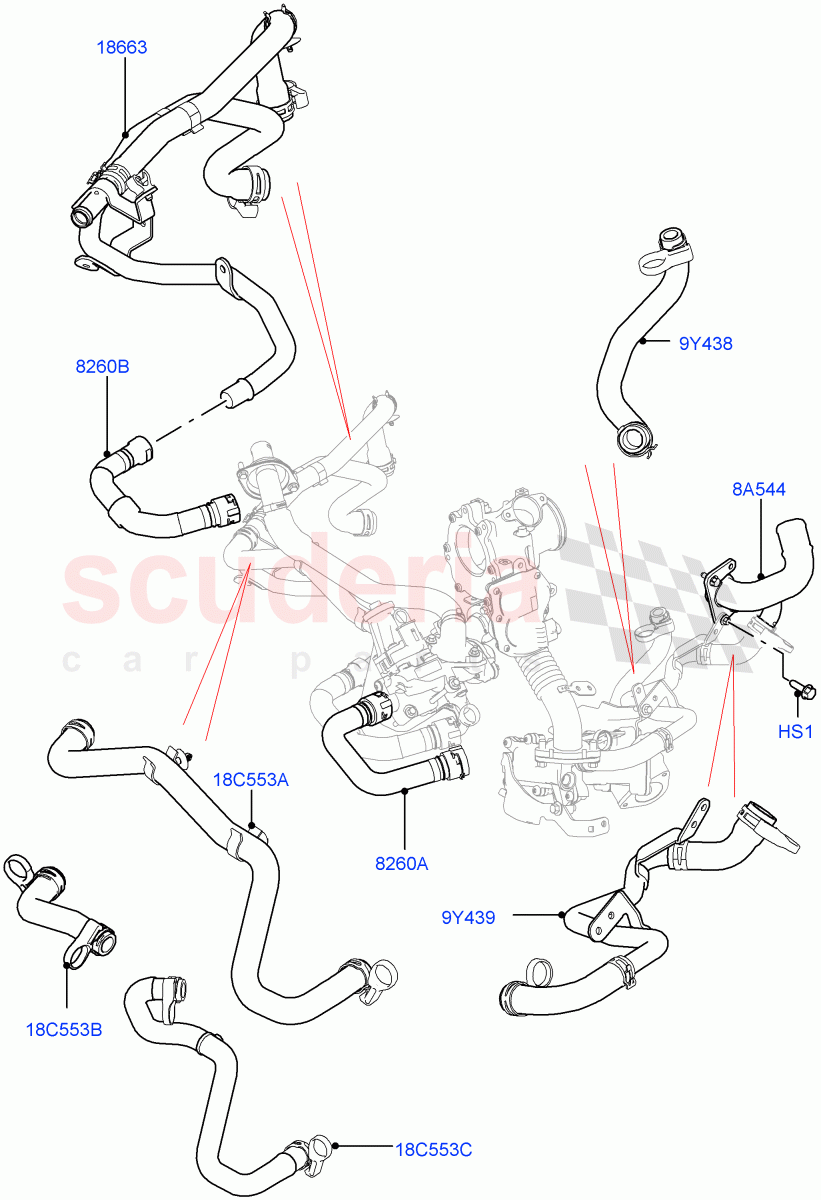 EGR Cooling System(2.0L I4 DSL MID DOHC AJ200,EU6 + DPF Emissions,Proconve L6 Emissions,Stage V Plus DPF,Japanese Emission + DPF,DPF + DE-SOX)((V)FROMGH000001) of Land Rover Land Rover Range Rover Evoque (2012-2018) [2.0 Turbo Diesel]