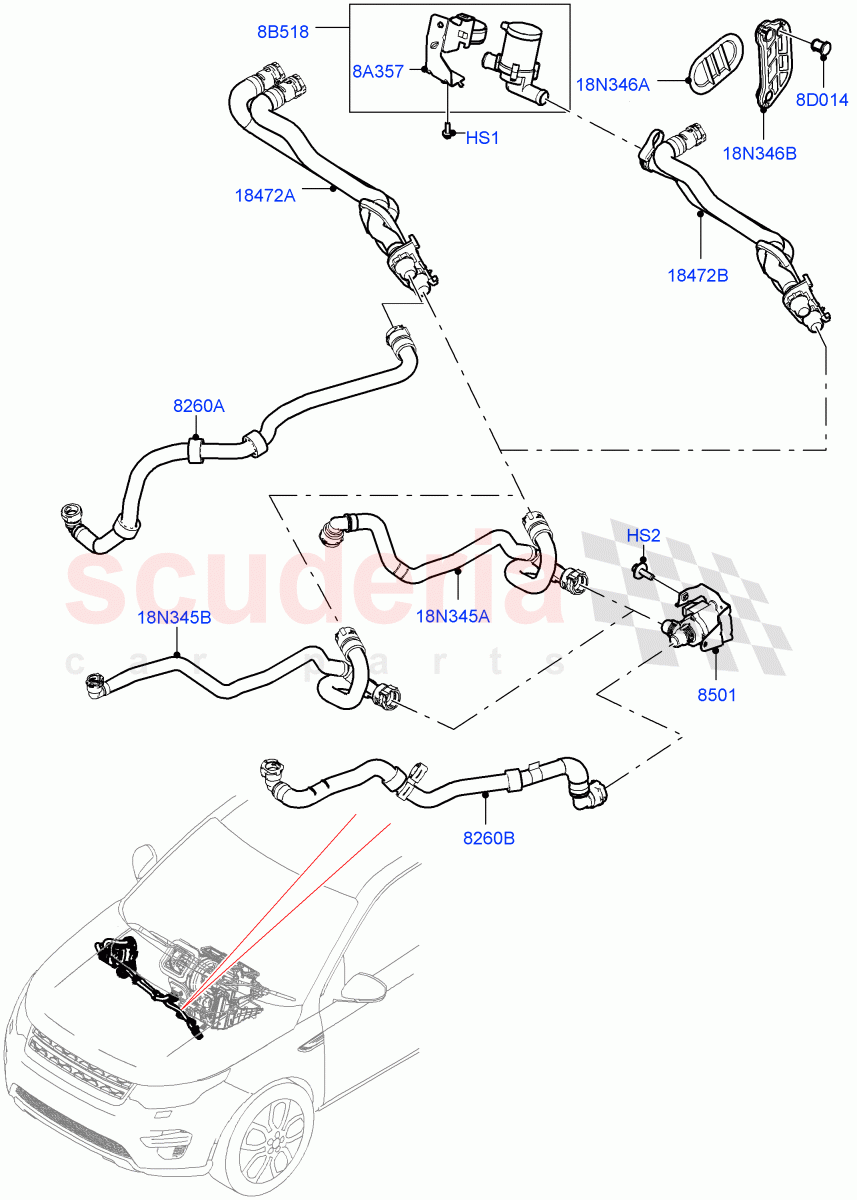 Heater Hoses(2.0L AJ20P4 Petrol E100 PTA,Halewood (UK),2.0L AJ20P4 Petrol High PTA,2.0L AJ20P4 Petrol Mid PTA)((V)FROMLH000001) of Land Rover Land Rover Discovery Sport (2015+) [2.0 Turbo Diesel]