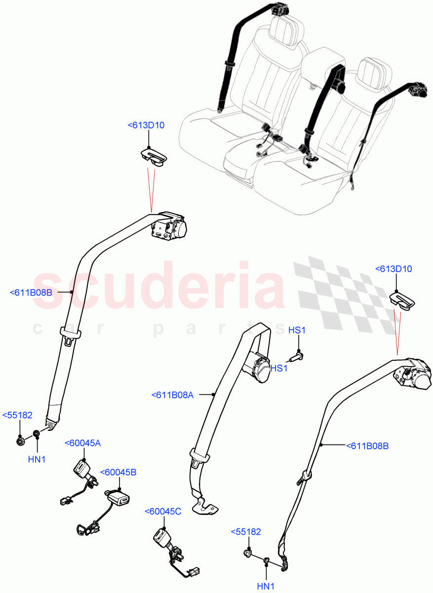 Rear Seat Belts(40/20/40 Super Slouch Rear Seat) of Land Rover Land Rover Range Rover (2022+) [3.0 I6 Turbo Petrol AJ20P6]